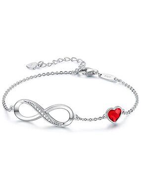 Sterling Silver Infinity Heart Bracelet Birthstone Adjustable Gift For Women